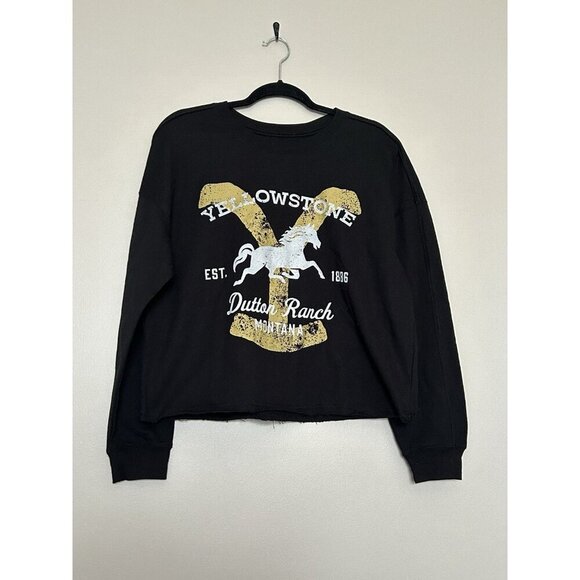 Yellowstone Dutton Ranch Montana Women’s Cropped Sweatshirt Large Black Western - Picture 1 of 5